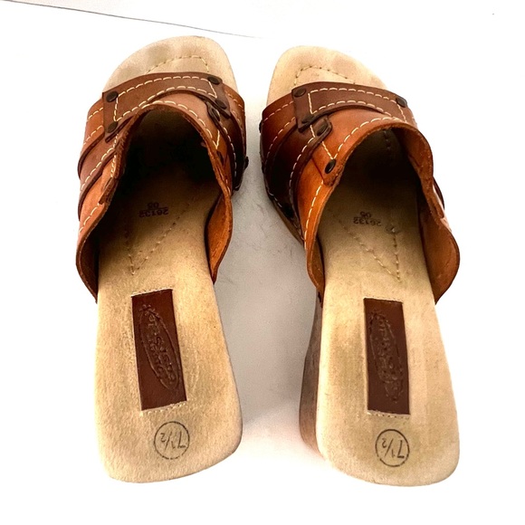 Vintage Platform Sandals Slides Genuine Leather Patchwork Y2K Mules Size 7.5 - Picture 8 of 10